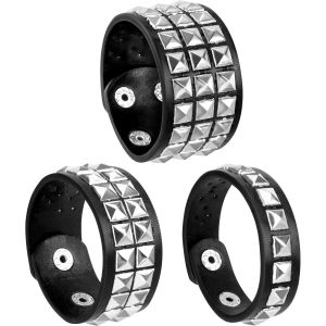 Kalsw-Bracelet Rivet En Cuir Punk Gothique Clouté Con Bouton-Pression Réglable Pour Hommes Et Femmes,Accessoires De Fête 3 Pièces (Noir) - Neuf
