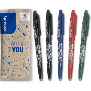 Tianyi-- Lot De 5 Frixion Ball - Stylo Effaçable À Encre Thermosensible - Stylo Roller Rechargeable Fabriqué À Partir De Plastique Recyclé - 2 Noirs, 1 Bleu, 1 Rouge, 1 Vert - Pointe Moyenne - Neuf
