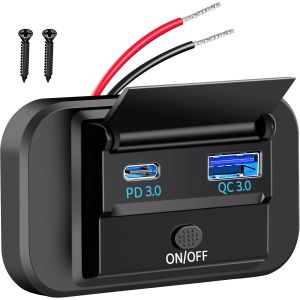 Prise De Chargeur De Voiture Double Usb 12V-24V Panneau Commande 18W Qc3.0 Usb Et 20W Pd Pour Voiture Marine Camion Camping-Car 67 * 38 * 17Mm - Neuf