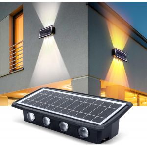 Lumiere Solaire Exterieur Applique, Lampe Solaire Exterieur Avec 2 Modes Éclairage, 8 Led Lampes Solaire Applique Murale Extérieur, 2400mah Up Down Jardin Lampe Murale Led Étanch - Neuf