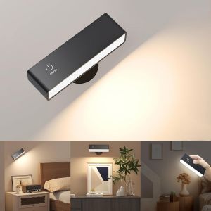 Applique Murale Int&eacute;rieure, Lampe Led Rechargeable 4000 Mah, Rotatifs 360&deg; Lampe De Lecture, Avec Commande Tactile, R&eacute;glage De La Luminosit&eacute;, Port De Charge Usb Type C, Lampe Murale Sans Fil - Neuf