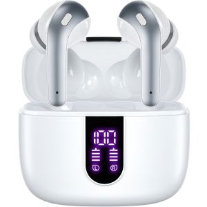 &Eacute;couteurs Sans Fil TAGRY Bluetooth 5.1 Oreillette &Eacute;tanche IPX7 Sportif St&eacute;r&eacute;o 40H d'Autonomie Micro Int&eacute;gr&eacute; Blanc - Neuf
