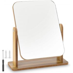 Kal-Petit Miroir Sur Pied - En Bois - Rotation À 360 ° - 25 X 22 Cm - Pour Coiffeuse, Bureau, Chambre À Coucher, Salle De Bain - Neuf