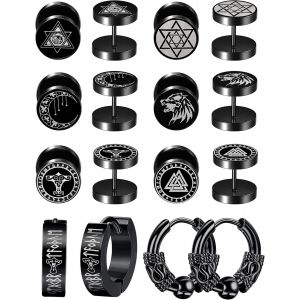 Kal-8 Paires Boucles D'oreilles Pour Homme Femme Acier Inoxydable 10mm Faux Ecarteur Oreille Piercing Cartilage Tragus Oreille Noir Boucles D'oreilles, Boucle D'oreille Créoles - Neuf