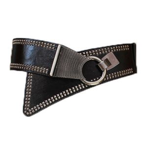 Ceinture Large Extensible Pour Femme, Ceinture Élastique Cloutée Tendance Avec Boucle Entrelacée Pour Robe, Manteau, Combinaison - Neuf