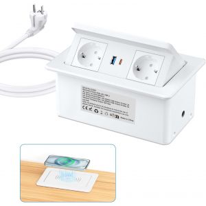 CMJAAGUR-Multipr Electrique Avec Chargement Sans Fil 15 W Et Usb C Pd 20 W, Pr Electrique Encastrable Et Usb A Et Usb C, Câble De 2 M[M1156] - Neuf