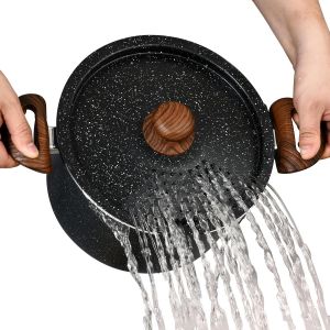 Subzonal-Nutrichef Cuiseur &Agrave; P&acirc;tes 4,7l &iquest; Casserole &Agrave; P&acirc;tes Faitout Antiadh&eacute;sive Avec &Eacute;gouttoir Int&eacute;gr&eacute; Et Couvercle Passoire, Poign&eacute;es Froides, Ustensiles De Cuisine Tous Feux Induction, Noir Marbr&eacute; - Neuf