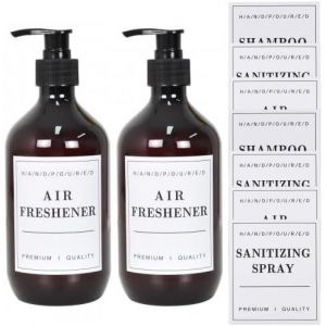KAL-Flacon Pompe Vide, 2 Pièces Distributeur De Savon 500Ml Avec Étiquettes, Bouteille Shampoing Vide, Rechargeable Distributeurs De Lotion Pour Savons, Lotions, Détergents, Liquide - Neuf