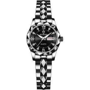 Eryi-Montre Couple Acier Inoxydable: Montre Femme Homme À Bracelet Analogique Quartz 3atm Étanche Cadran Index Diamant Avec Aiguilles Luminescents Et Calendrier - Cadeau Couple Saint Valentin - Neuf