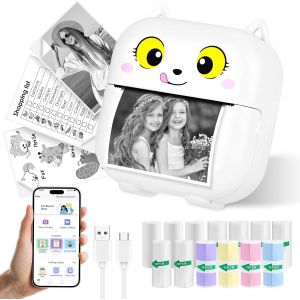 CHECARZHN--NO1-Mini Imprimante Portable, Thermique Photo Portable, Imprimante De Poche, Imprimante Photo Thermique Sans Encre Avec 13 Rouleaux De Papier, Imprimante Bluetooth Et Wifi, Pour Notes, Images, P - Neuf