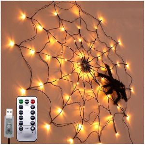 Halloween Spider Web Lights Usb 8 Modes Spider Web Wall Net Lights,A - Neuf