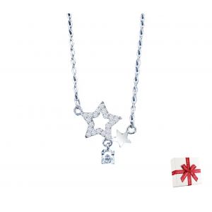 Pendentif Collier Meilleur Étoile Lune Pendant Chaîne Claviculaire Femmes 925 Argent - Bjmy-Sku00088 - Neuf