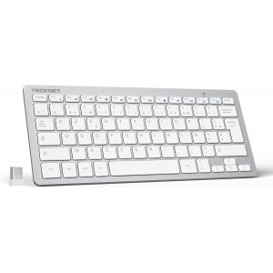 Clavier Sans Fil 2.4G, Mini Clavier Azerty Ultra-Mince Avec 12 Raccourcis Multimédias, Compact Clavier Ordinateur Pour Windows 11 10, 8, Pc, Bureau, Portable, Économie D'Énergie -Argent - Neuf