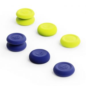 Set de Thumb Grip, capuchons de joystick Skin, CQC et FPS pour manette Nintendo Switch Pro & manette PS5 / PS4 / Slim/Pro SAVAGE RAVEN by Skull & Co., Bleu + Jaune fluo, 3 paires (6 pi&egrave;ces) - Neuf