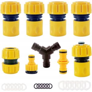 Lot de 9 Raccord Tuyau D'arrosage 3/4"" 19mm,Kit de Raccordement de Robinet Tuyau de Jardin -Raccord D'arrosage Rapide,Double M&acirc;le,S&eacute;parateur en Y,2en1 Robinet Filetage,Joint de R&eacute;paration de Tuyau - Neuf