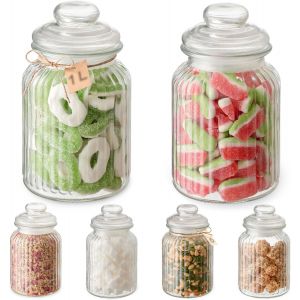 Jexnovashop-Bocal &Agrave; Bonbons En Verre &iquest; Lot De 6 X 1l &iquest; Avec &Eacute;tiquettes & Couvercles &iquest; Vintage &iquest; Pour Mariage, F&ecirc;te & Cuisine &iquest; Passe Au Lave-Vaisselle &iquest; Pour Biscuits & Chocolat - Neuf