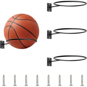 Acdsgd-Support Mural Ballon, 3 Pi&egrave;ces Support Ballon Basket Avec 6 Vis, Porte Ballon Mural En M&eacute;tal Pour Football Rugby Basketball Volleyball (Noir) - Neuf
