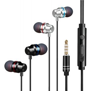 KALANKA-Lot de 2 &Eacute;couteurs Filaire Intra-Auriculaires avec Microphone et Commande Volume &Eacute;couteurs St&eacute;r&eacute;o R&eacute;duction du Bruit, Son Clair et Confort Durable, Compatible avec Smartphone, PC, Tablette, M - Neuf