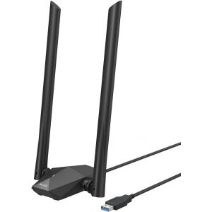 MEVRONISSHOP-Cl&eacute; WiFi 6 USB Puissante, AX1800 Mbps Adaptateur USB WiFi Longue Port&eacute;e Antenne &agrave; Gain &eacute;lev&eacute;, Bi-Bande Dongle WiFi, 5GHz 1201Mbps + 2.4GHz 574Mbps, Compatible avec Windows 11/10, WPA3 - Neuf