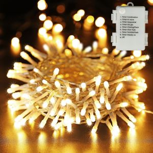 Kal-Guirlande Lumineuse De Noël, 20m 200 Led Intérieur Guirlande Lumières A Pile 8 Modes Etanche Avec Minuterie Extérieure Décoration Pour Chambre Arbre Jardin Balcon Mariage Fête, Blanc Chaud - Neuf