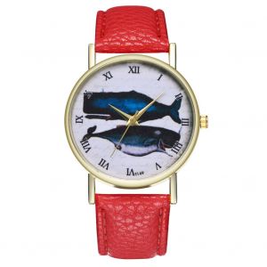 Montre-Bracelet A Quartz Zhoulianfa A Motif Requin Tendance Avec Bracelet En Cuir Pu (Rouge) - Neuf