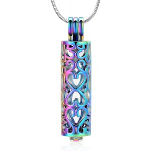 Trahoo-Collier Avec Pendentif Urne Funéraire Avec Fiole Cylindrique Creuse - Bijou Funéraire Pour Cendres - Pour Homme Et Femme - Neuf