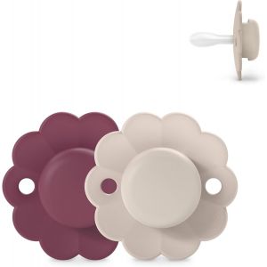 Lot De 2 Sucettes B&eacute;b&eacute; 6/18 Mois,Sucette Ronde Avec T&eacute;tine Sym&eacute;trique Sx Pro En Silicone,R&eacute;versible,Plate,Flexible,Respecte Le D&eacute;veloppement Buccodentaire,Wonder Magenta/Mauve - Neuf