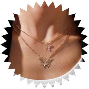 Collier Pendentif Papillon Boho Collier Tour De Cou Papillon Or Collier Double Papillon Creux Collier Chaine Papillon Mode Bijoux Pour Femmes Et Filles - Neuf
