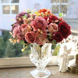 Bouquet de 5 pivoines artificielles en soie pour la d&eacute;coration de mariage et d'int&eacute;rieur - Neuf