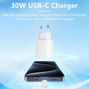 Chargeur Usb C 30w,Gan Fast Charging Source Adapter Avec C&acirc;ble De Charge Usb C 1m Pour Iphone/Ipad/Macbook/Samsung Galaxy/Pixel - Neuf
