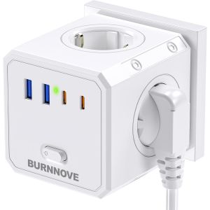 JEXNOVASHOP-Multiprise 8 en 1 Cube de Prise 4000W Multiprise Cube Murale USB C sans Fil 16A 4 Prises AC 2 USB 2 Type C avec Interrupteur Voyant Chargeur de Voyage pour Bureau Maison Blanc - Neuf