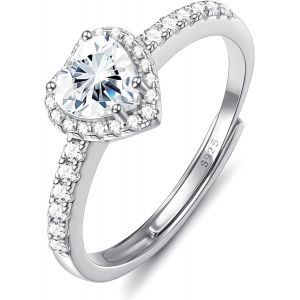 Bague Femme Argent 925 Reglable Bague Coeur Bague Or/Argent/Or Rose Zircone Cubique Bague Fiançailles Bague De Promesse Mariage Alliance Bague Argent Femme Avec Boîte À Bijoux - Neuf