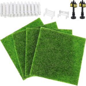 Ensemble de d&eacute;coration de jardin miniature : meubles de maison de poup&eacute;e avec bancs, lampadaires et ornements de pelouse pour un micro-am&eacute;nagement paysager - Neuf