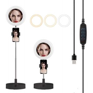 Lumi&egrave;re Annulaire Led Lumi&egrave;re D'appoint Pliable Avec Miroir Support De T&eacute;l&eacute;phone Portable Avec 3 Modes D'&eacute;clairage &Eacute;volutif - Neuf