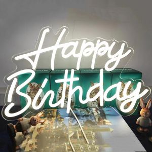 Kalanka-Panneau N&eacute;on Happy Birthday R&eacute;utilisable &Agrave; Intensit&eacute; Variable Pour D&eacute;coration Murale De F&ecirc;te D'anniversaire, Enseigne Lumineuse Led Usb Happy Birthday Pour D&eacute;coration De Fond De F&ecirc;te D'annive - Neuf