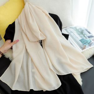 Femmes Été Écharpe Grande Longue Légère Plage Gaze Châle Enveloppement Couleur Unie Mince Long Châle Usage Quotidien-Beige - Neuf