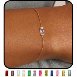 Eryi-Bracelet Femme Or Personnalisé Avec Pierre De Naissance Plaqué Or 14k Réglable Empilable Chaîne Bracelets Charms Bracelets Cadeau Anniversaire Ado Fille Maman Marraine Amie Idée Cadeau Bijoux - Neuf