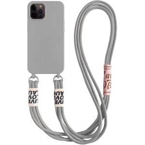 Kal-Cha&icirc;ne De T&eacute;l&eacute;phone Portable Pour Iphone 14 Pro - Bandouli&egrave;re - En Silicone Liquide - Avec Cordon De Serrage - Pour Iphone 14 Pro - Gris - Neuf