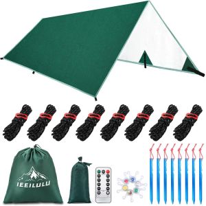 Rain Tarp,3 X 3 M,Camping Tarp,Rain Tarp With Eyelets 6 Pegs And 6 Ropes,Waterproof,Anti-Uv,Lightweight Tent Tarp For Hammock Waterproof Outdoor Hiking.[A16] - Neuf