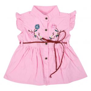 Robe Bebe Enfant Mignonne A Volants Et Fleurs Brodees, Sans Manches, Col Rond, Printemps-Ete (Rose 100) - Neuf