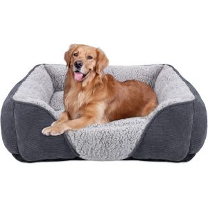 Panier Pour Chien Grande Taille - Lit Pour Chien Lavable Pelucheux, Antid&eacute;rapant, Convient Aux Chiens Et Chats De Taille Moyenne, Confortable Et Apaisant L(76&times;61&times;23cm Gris) - Neuf