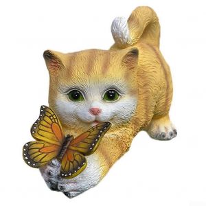 Lampe Solaire De Jardin En Forme De Chat Avec Papillon Lumineux, Jaune Esth&eacute;tique. - Neuf