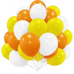 SJZG-Lot De 30 Ballons En Latex Jaune Orange Et Blanc De 30,5 Cm Avec Ruban Blanc Pour Gar&ccedil;ons, Fournitures De F&ecirc;te D'Anniversaire, Mariage, Remise De Dipl&ocirc;me, F&ecirc;te Pr&eacute;natale, Anniversaire De Mariage - Neuf