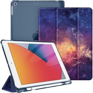 Coque Compatible Avec Ipad 9e/8e/7e Génération 10.2 Pouces (2021/2020/2019) - [Rangement De Pencil] Coque Arrière Transparente Givrée Housse Etui Fin Et Léger, Galaxie - Neuf