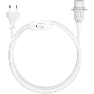 Douille E14 avec fil-Support lampe pour ampoule avec bague de fixation cordon prise électrique interrupteur-Câble en tissu blanc 3,5m - Neuf