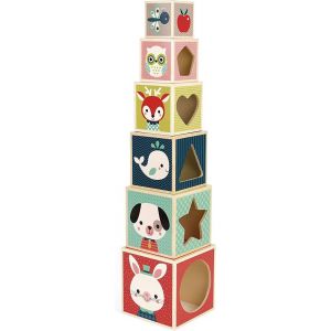 ERYI-- Pyramide 6 Cubes En Bois Baby Forest - Jouet D'Eveil Premier Age - Jouet D'Empilement Et D'Encastrement - Motricité Fine Et Manipulation - Dès 1 An, J08016 - Neuf