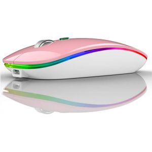 KALANKA-Souris sans Fil Bluetooth, Rechargeable Portable Wireless Mouse (BT 5.1 + 2.4G sans Fil) Souris avec 3 Valeurs DPI pour Tablet/Laptop/Windows/Android, Rose - Neuf