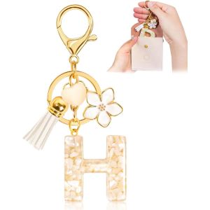 Kal-Porte-Clés Pour Fille Lettre, Porte-Clés Pour Femme Avec Lettre Initiale, Alphabet Pendentif Initiale En Résine, Keyring Avec Pendentif Amour Et Pampille, Cadeau Pour Femme Beige - Neuf