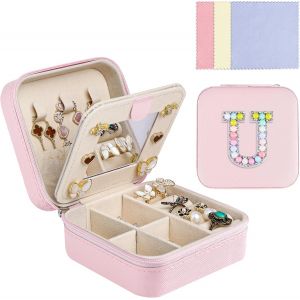Tianyi-Boîte À Bijoux De Voyage Avec Miroir - Petite Boîte À Bijoux Avec Initiale - Boîte À Bijoux Portable - Boîte À Bijoux - Boîte À Bijoux Pour Femme Et Fille - Cadeau - Neuf