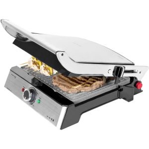 Grill &Eacute;lectrique Rock'Ngrill Pro. Rev&ecirc;tement En Rockstone, Palteaux Amovibles Et R&eacute;versibles, Ouvre 180&ordm;, Surface 34 X 23Cm, Acier Inoxydable[BLE9300586] - Neuf